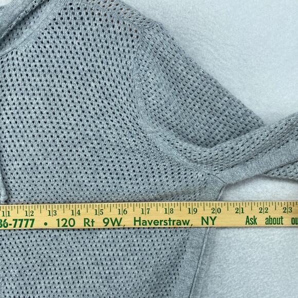 EILEEN FISHER Sweater M Organic Cotton Mesh Cardigan 2 Way Zip Hoodie Gray - Picture 10 of 12